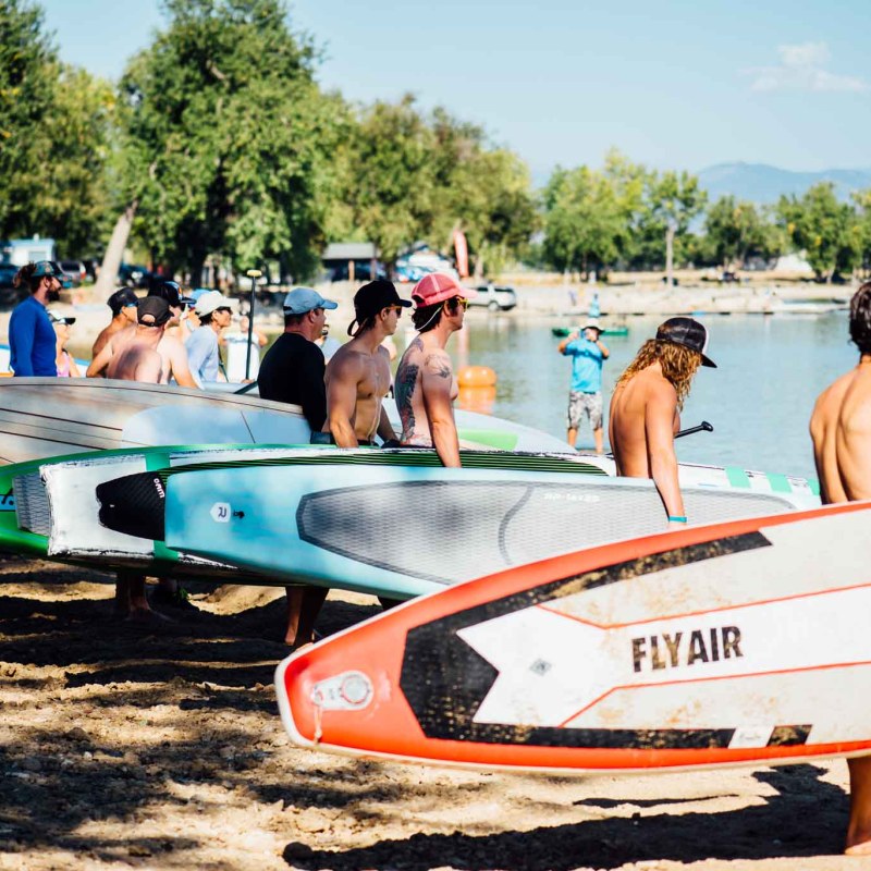 a group of people on a beach