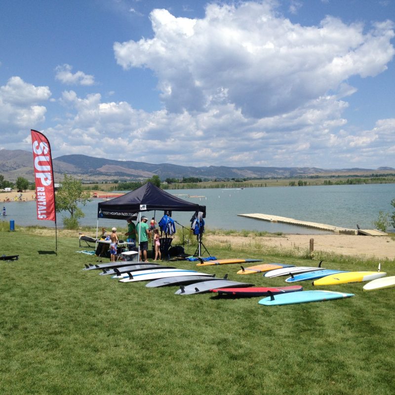 a group of people flying kites in a body of water